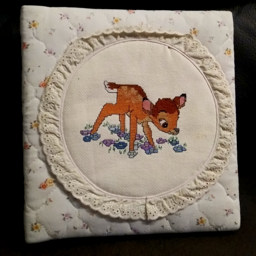 Bambi Pattern Needle point Quilted Photo Full size Binder brag book Vintage baby
